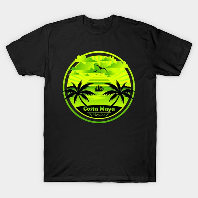 Costa Maya Beach Mexico, Palm Trees Sunset Summer T-Shirt by Jahmar Anderson